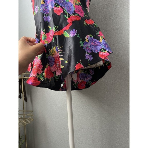 California Dynasty Small 4/6 Silky Floral Black Romper Teddy Bodysuit VTG 80s - Picture 7 of 9